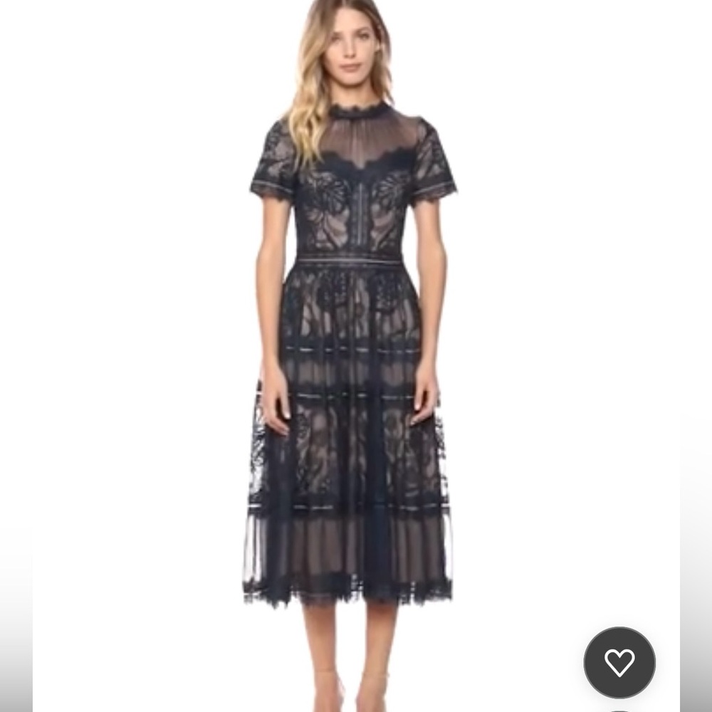 Tadashi Shoji Navy Lace Tiered Midi Dress